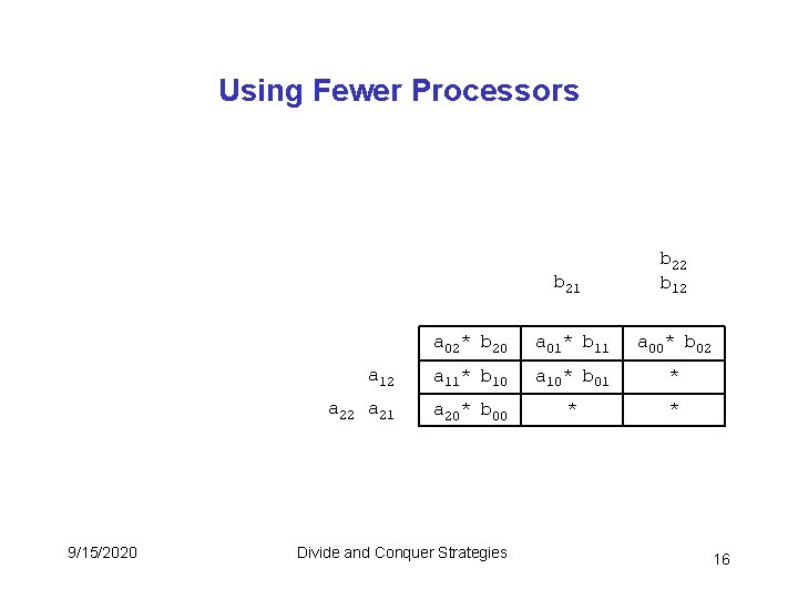 Using Fewer Processors 9/15/2020 b 21 b 22 b 12 a 02* b 20 Using Fewer Processors 9/15/2020 b 21 b 22 b 12 a 02* b 20