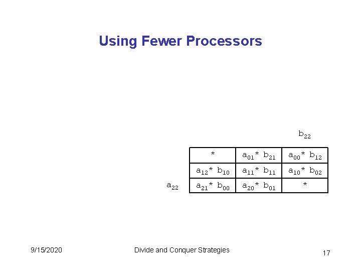 Using Fewer Processors b 22 a 22 9/15/2020 * a 01* b 21 a Using Fewer Processors b 22 a 22 9/15/2020 * a 01* b 21 a