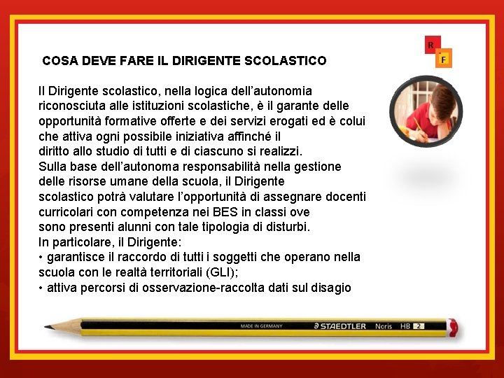  COSA DEVE FARE IL DIRIGENTE SCOLASTICO Il Dirigente scolastico, nella logica dell’autonomia riconosciuta