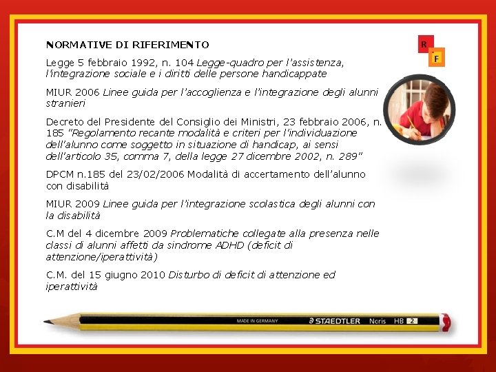 NORMATIVE DI RIFERIMENTO Legge 5 febbraio 1992, n. 104 Legge-quadro per l’assistenza, l’integrazione sociale