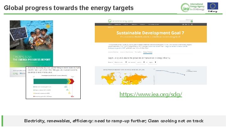 Global progress towards the energy targets https: //www. iea. org/sdg/ Electricity, renewables, efficiency: need