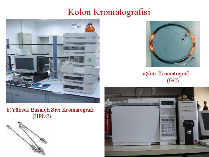 Kolon Kromatografisi a)Gaz Kromatografi (GC) b)Yüksek Basınçlı Sıvı Kromatografi (HPLC) 