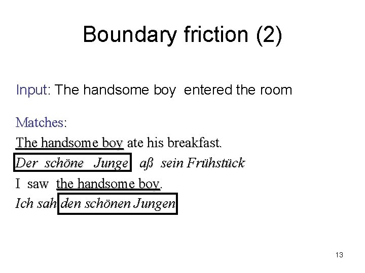 Boundary friction (2) Input: The handsome boy entered the room Matches: The handsome boy
