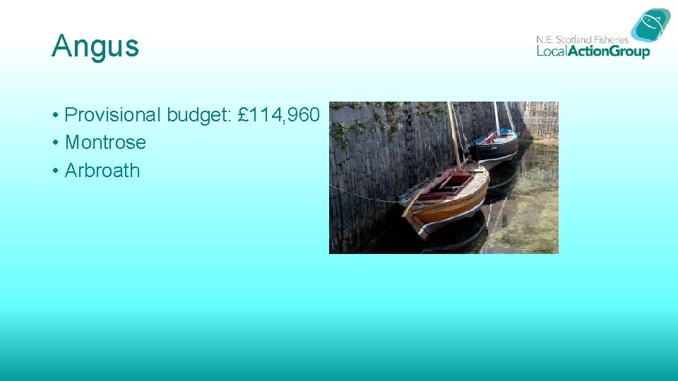 Angus • Provisional budget: £ 114, 960 • Montrose • Arbroath 