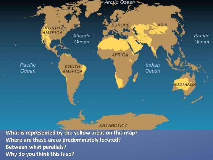 What is represented by the yellow areas on this map? Where are these areas