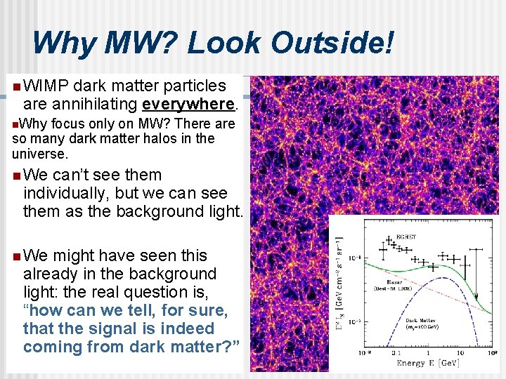 Why MW? Look Outside! n WIMP dark matter particles are annihilating everywhere. n. Why