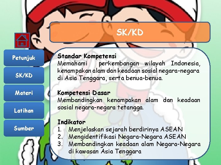 SK/KD Petunjuk SK/KD Materi Latihan Sumber Standar Kompetensi Memahami perkembangan wilayah Indonesia, kenampakan alam
