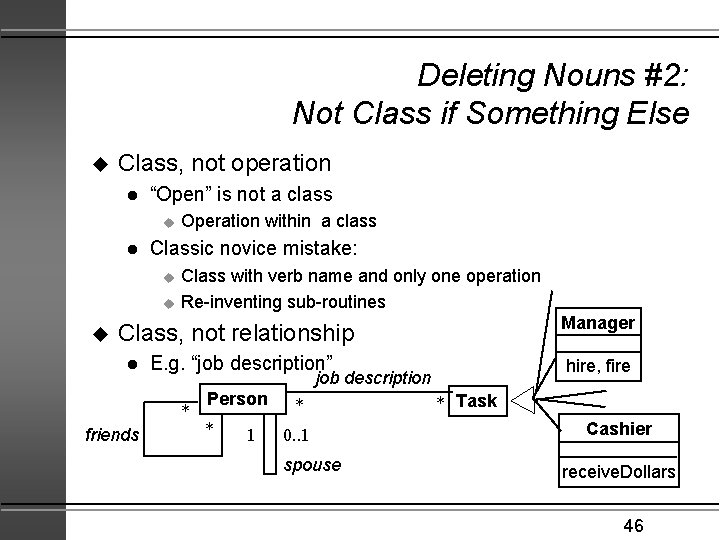 Deleting Nouns #2: Not Class if Something Else u Class, not operation l “Open”