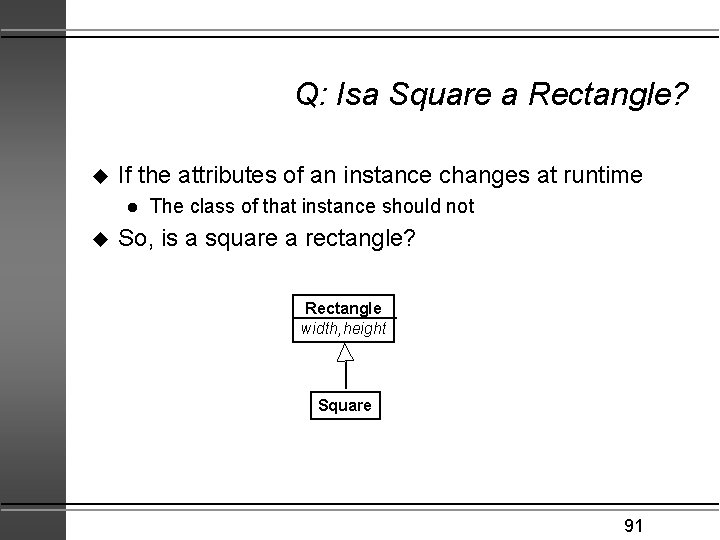 Q: Isa Square a Rectangle? u If the attributes of an instance changes at
