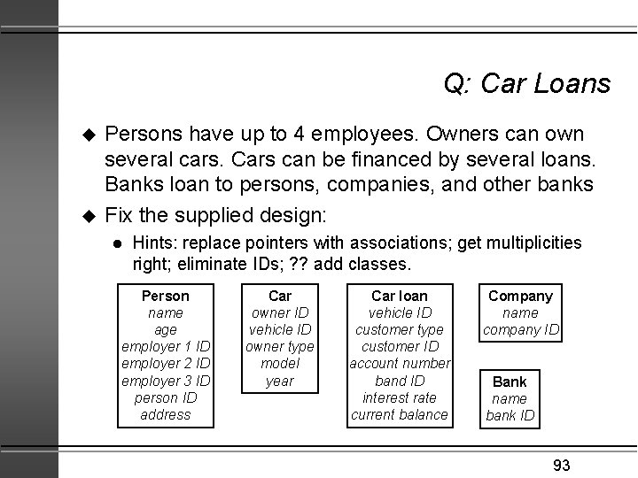 Q: Car Loans u u Persons have up to 4 employees. Owners can own