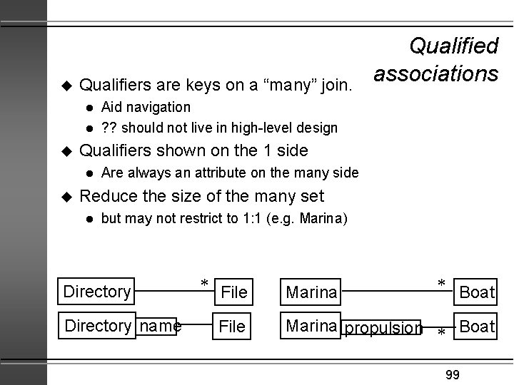 u Qualifiers are keys on a “many” join. l l u Aid navigation ?