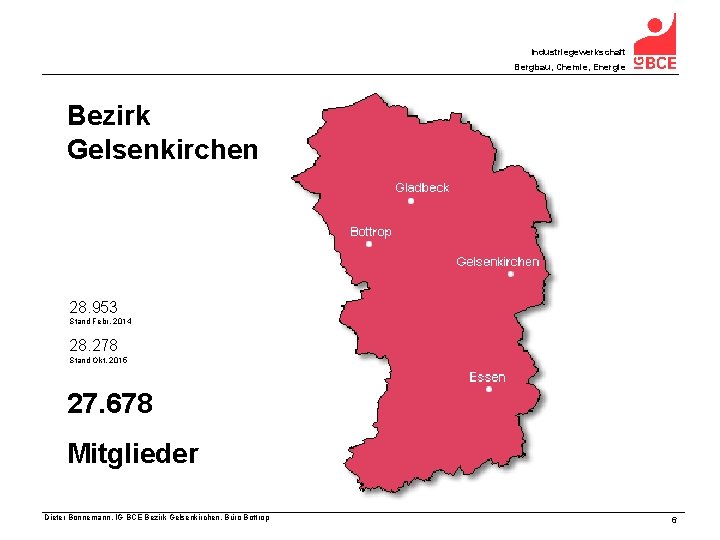 Industriegewerkschaft Bergbau, Chemie, Energie Bezirk Gelsenkirchen 28. 953 Stand Febr. 2014 28. 278 Stand