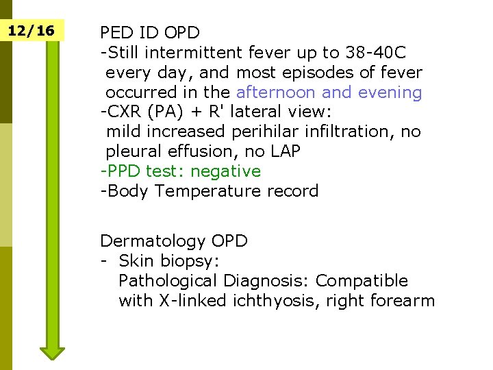 12/16 PED ID OPD -Still intermittent fever up to 38 -40 C every day,