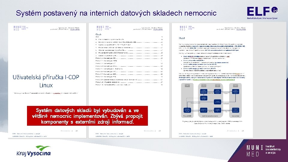 Systém postavený na interních datových skladech nemocnic Systém datových skladů byl vybudován a ve