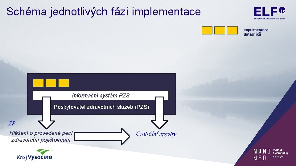 Schéma jednotlivých fází implementace Implementace dotazníků Informační systém PZS Poskytovatel zdravotních služeb (PZS) ZP