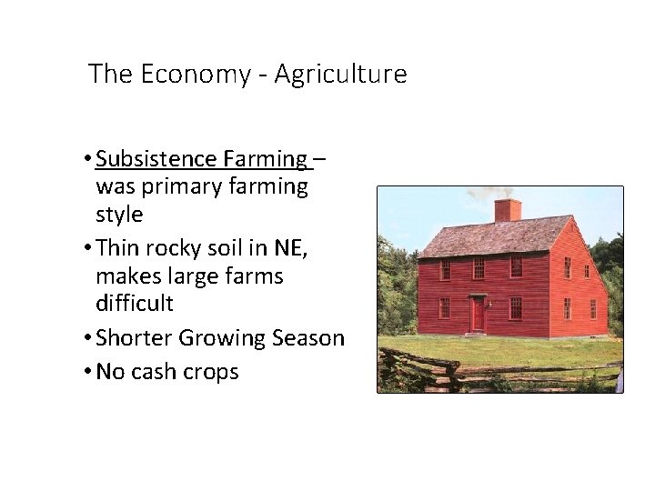 The Economy - Agriculture • Subsistence Farming – was primary farming style • Thin