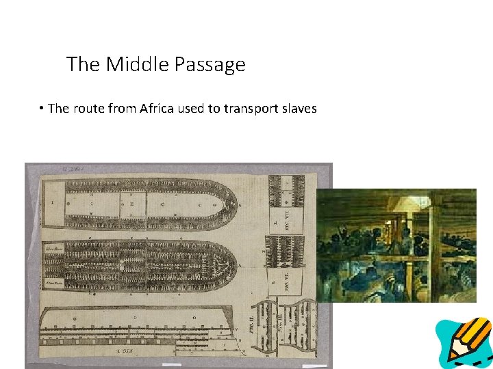 The Middle Passage • The route from Africa used to transport slaves 