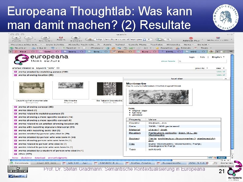 Europeana Thoughtlab: Was kann man damit machen? (2) Resultate Prof. Dr. Stefan Gradmann: Semantische