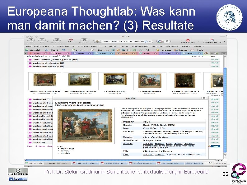 Europeana Thoughtlab: Was kann man damit machen? (3) Resultate Prof. Dr. Stefan Gradmann: Semantische