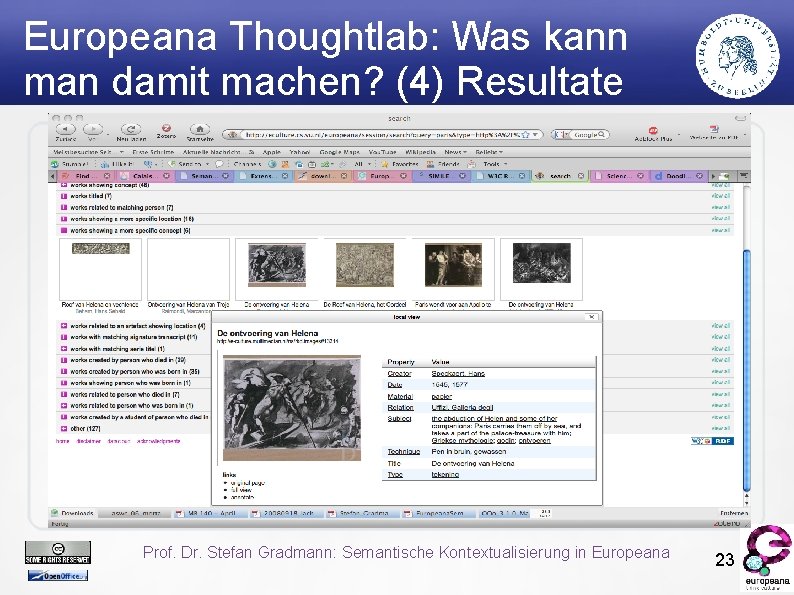 Europeana Thoughtlab: Was kann man damit machen? (4) Resultate Prof. Dr. Stefan Gradmann: Semantische