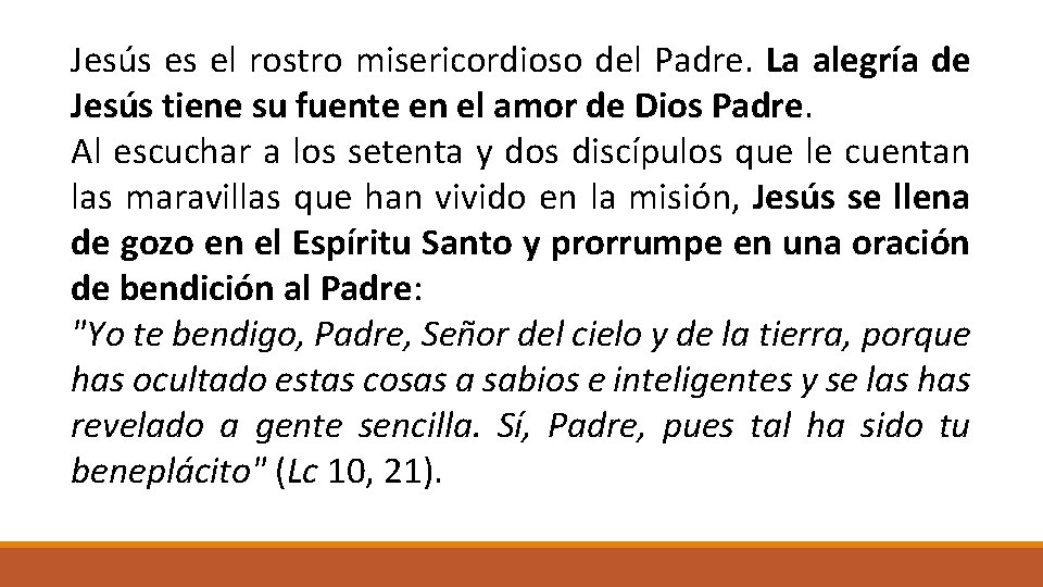 Jesús es el rostro misericordioso del Padre. La alegría de Jesús tiene su fuente