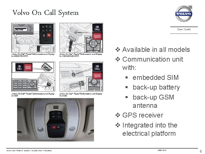 Volvo On Call System Gmt 12 w 42 v Available in all models v