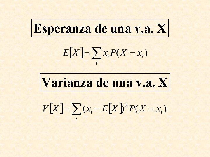 Esperanza de una v. a. X Varianza de una v. a. X 