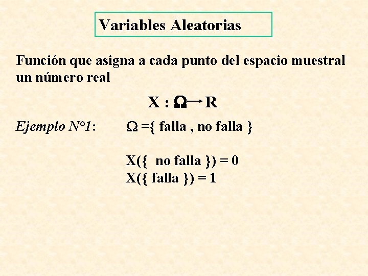 Variables Aleatorias Función que asigna a cada punto del espacio muestral un número real