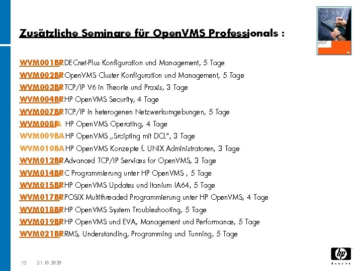 Zusätzliche Seminare für Open. VMS Professionals : WVM 001 BR DECnet-Plus Konfiguration und Management,