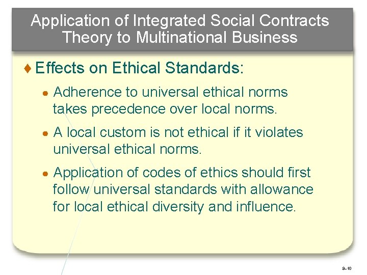 Application of Integrated Social Contracts Theory to Multinational Business ♦ Effects on Ethical Standards:
