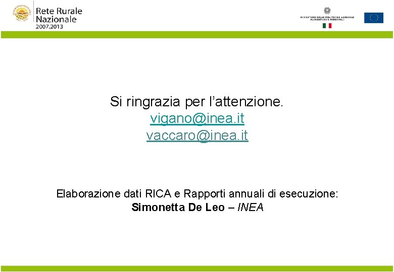 Si ringrazia per l’attenzione. vigano@inea. it vaccaro@inea. it Elaborazione dati RICA e Rapporti annuali