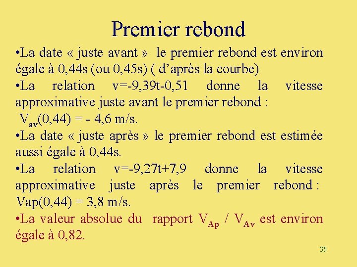 Premier rebond • La date « juste avant » le premier rebond est environ