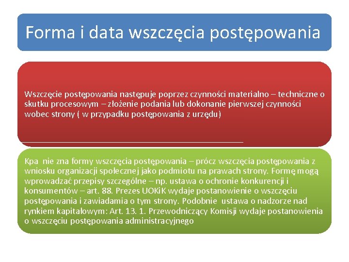 Forma i data wszczęcia postępowania Wszczęcie postępowania następuje poprzez czynności materialno – techniczne o