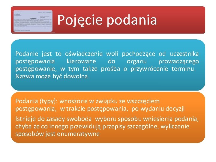 Pojęcie podania Podanie jest to oświadczenie woli pochodzące od uczestnika postępowania kierowane do organu