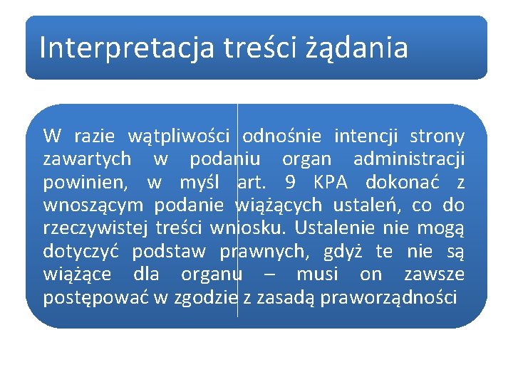 Interpretacja treści żądania W razie wątpliwości odnośnie intencji strony zawartych w podaniu organ administracji