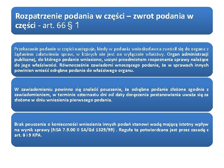 Rozpatrzenie podania w części – zwrot podania w części - art. 66 § 1