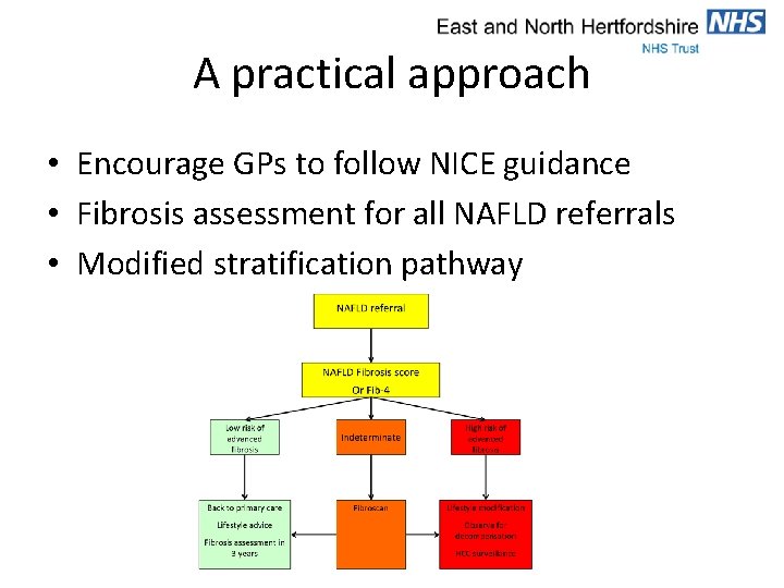 A practical approach • Encourage GPs to follow NICE guidance • Fibrosis assessment for