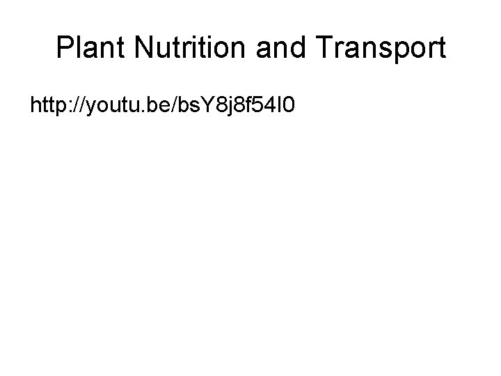 Plant Nutrition and Transport http: //youtu. be/bs. Y 8 j 8 f 54 I