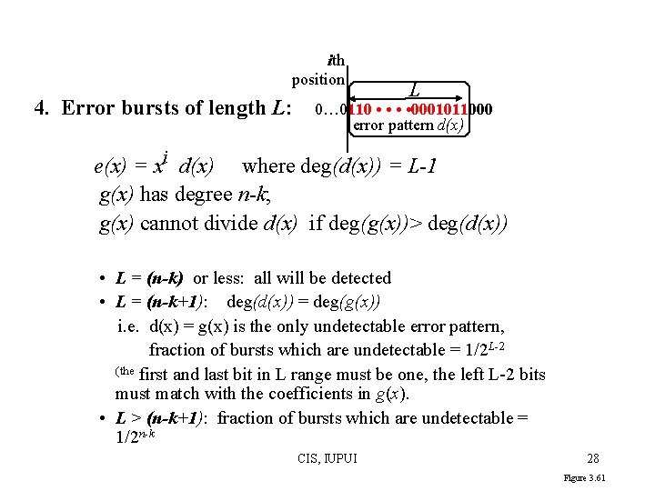 ith position 4. Error bursts of length L: L 0… 0110 • • 0001011000