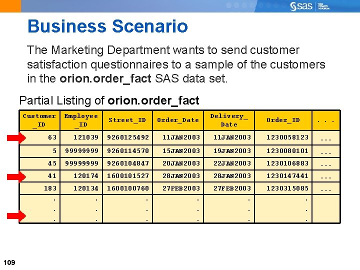 Business Scenario The Marketing Department wants to send customer satisfaction questionnaires to a sample