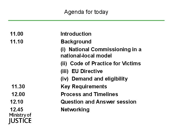 Agenda for today 11. 00 11. 10 11. 30 12. 00 12. 10 12.