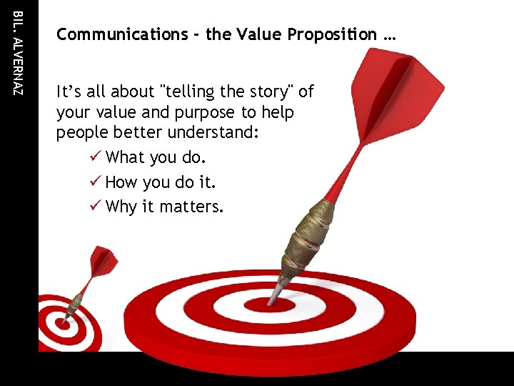 BIL. ALVERNAZ Communications - the Value Proposition … It’s all about "telling the story"