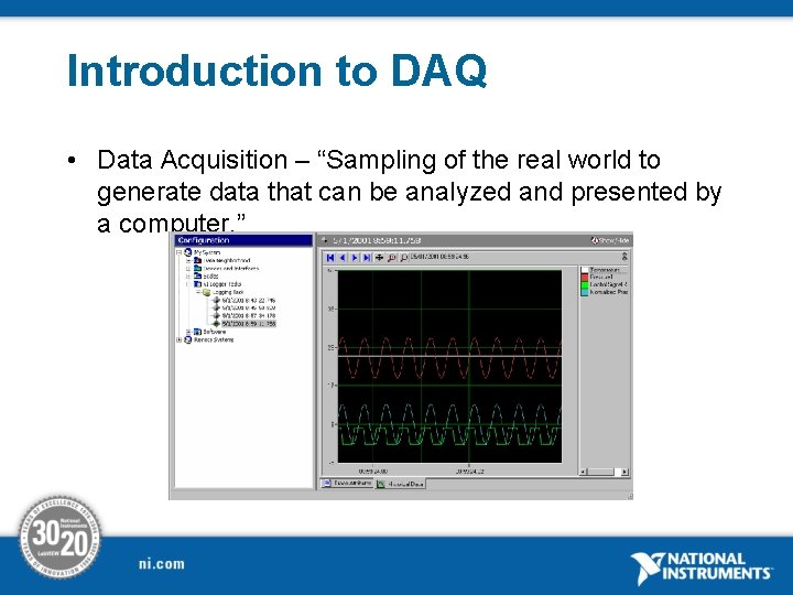 Introduction to DAQ • Data Acquisition – “Sampling of the real world to generate