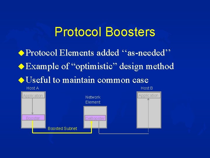 Protocol Boosters u Protocol Elements added ‘‘as-needed’’ u Example of “optimistic” design method u
