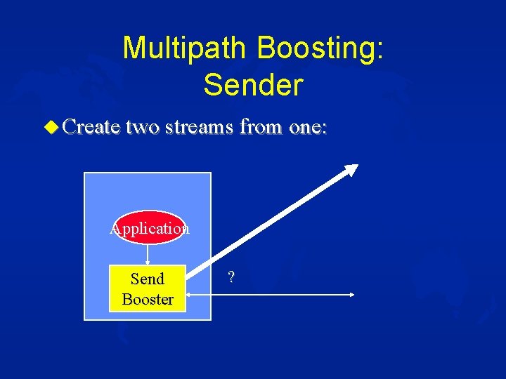 Multipath Boosting: Sender u Create two streams from one: one Application Send Booster ?
