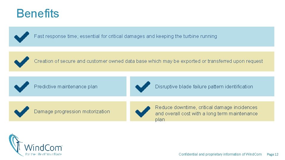 Benefits Fast response time; essential for critical damages and keeping the turbine running Creation