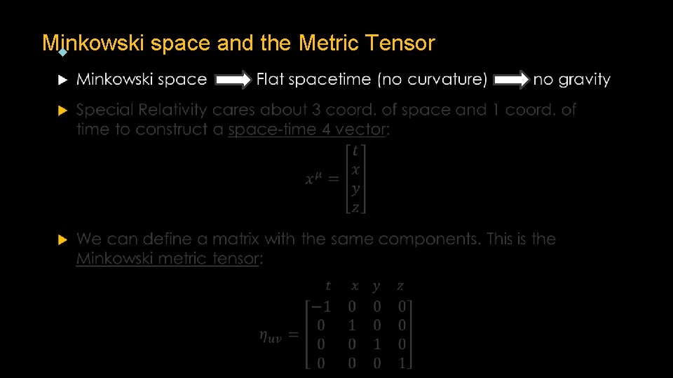 Minkowski space and the Metric Tensor 