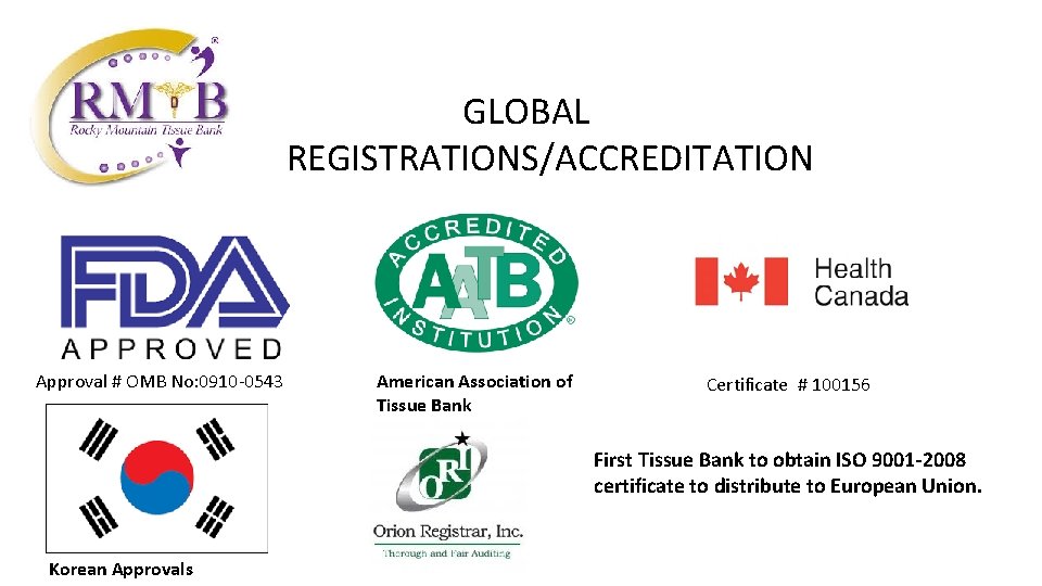  GLOBAL REGISTRATIONS/ACCREDITATION Approval # OMB No: 0910 -0543 American Association of Tissue Bank