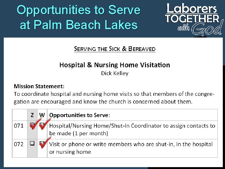 Opportunities to Serve at Palm Beach Lakes 