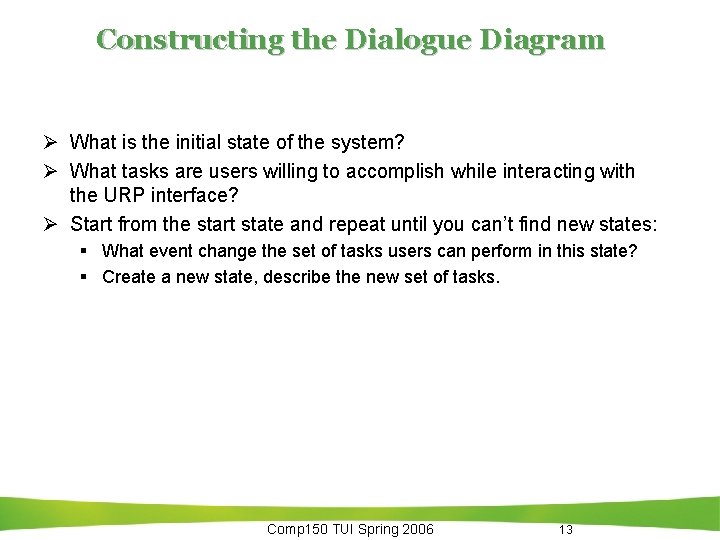 Constructing the Dialogue Diagram Ø What is the initial state of the system? Ø Constructing the Dialogue Diagram Ø What is the initial state of the system? Ø